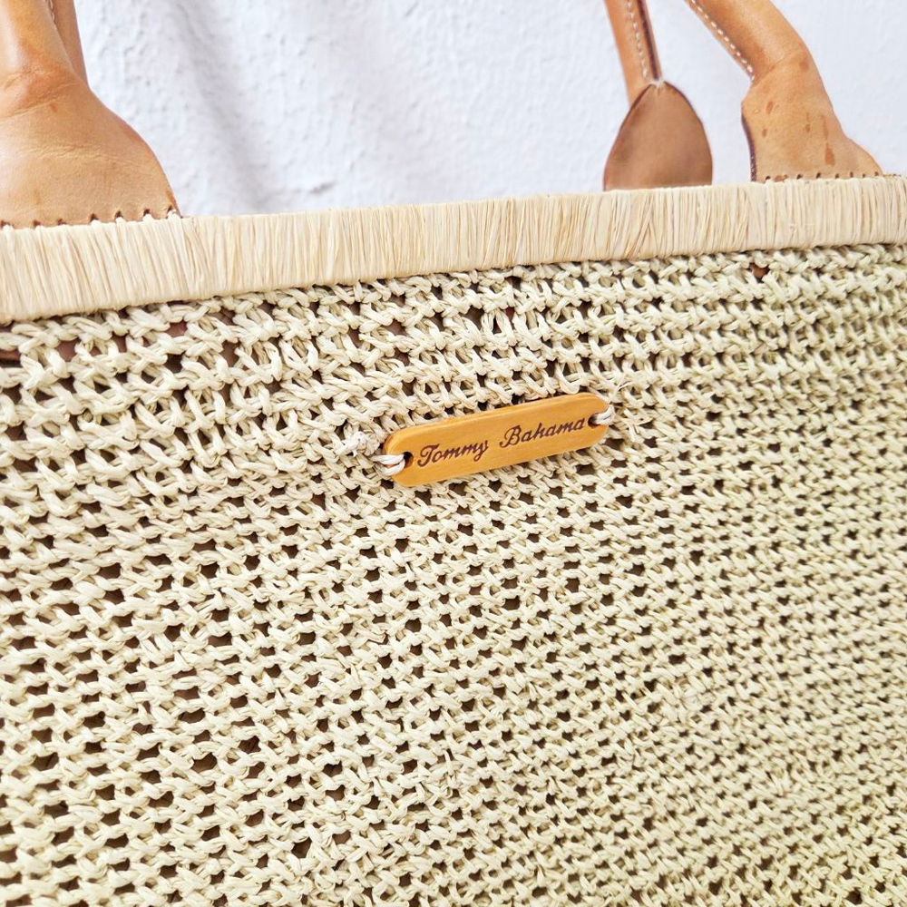 Tommy Bahama raffia woven straw beach tote bag cream natural resort - Picture 3 of 7